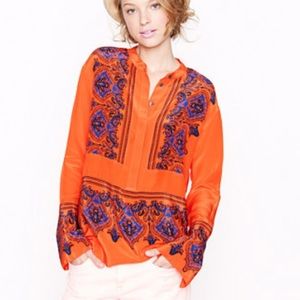 J.CREW 100% Silk Dervish Paisley Tunic Orange Blue Top